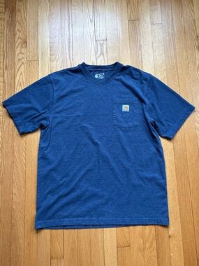 Carhartt Men’s Short Sleeve T-Shirt Pocket Loose Fit Large Blue Solid